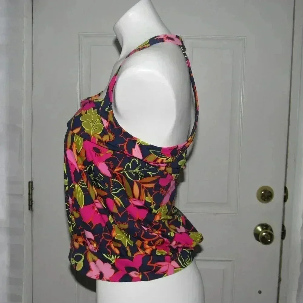 NWT LANDS’ END Deep Sea Jungle Floral Blouson Swim Tankini Size 10 - Picture 3 of 7